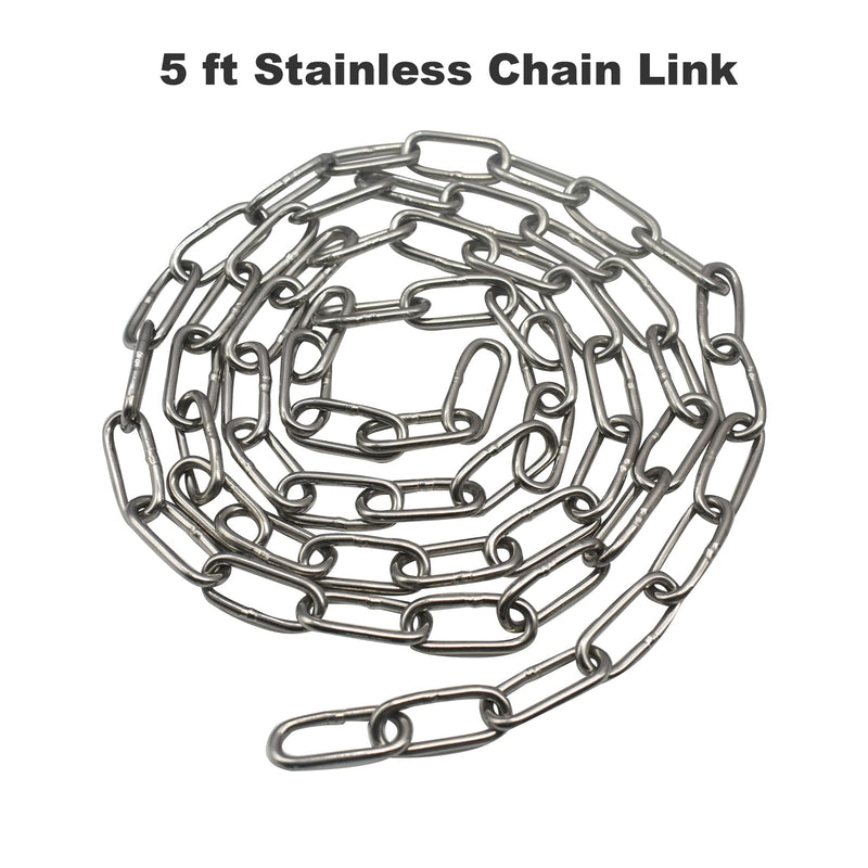 [Australia - AusPower] - 304 Stainless Steel Chain 1/5" x 59" Safety Chain Links Connector Heavy Duty with 2 Quick Locking Carabiner Clip Hooks for Outdoor Fence Pet Dog Pulling Towing Logging, 1 pcs (5mm x150cm) 1/5 in x 59 in 