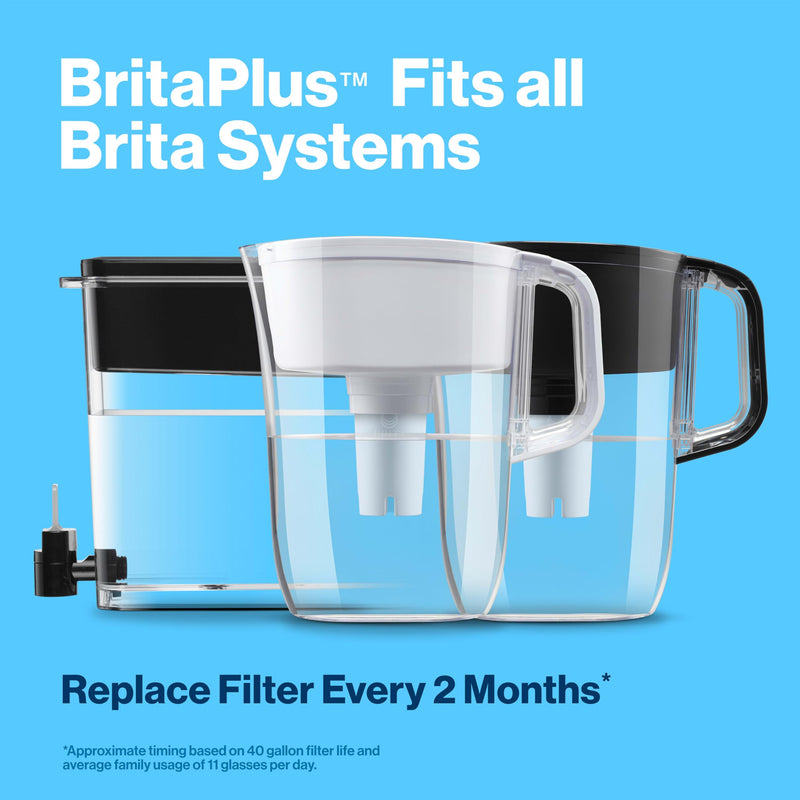[Australia - AusPower] - Brita Plus Water Filter, BPA-Free, High-Density Replacement Filter for Pitchers and Dispensers, Reduces 2x Contaminants*, Lasts Two Months or 40 Gallons, Includes 2 Filters 2 Count BritaPlus 