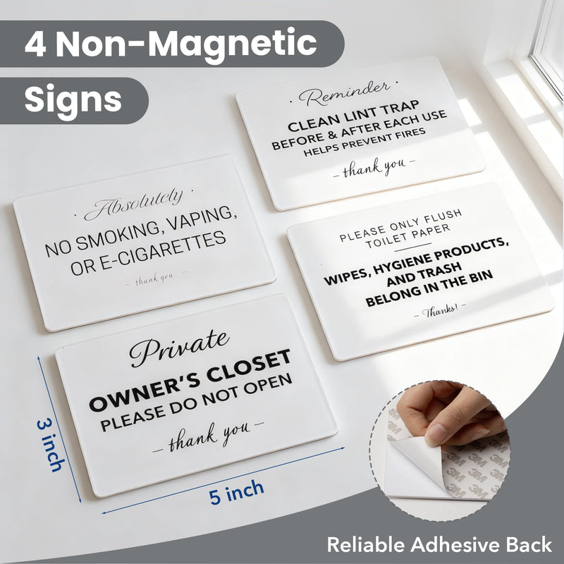 Vacation Rental & BnB Host Starter Kit - 6 Pack (5"x3") - Short Term Home Guest Essentials - WiFi Password, No Smoking, Owner's Closet & Review Signs - Modern Minimalist Black & White Decor Simple