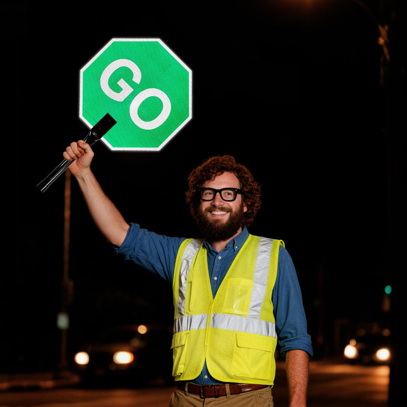 T&R (2 Pack) Stop and Go Sign with Handle, 13 x 13 Inches Double Sided Stop/Slow Traffic Sign, Rust Free Aluminum Reflective, Weather Resistant, Waterproof, Fade Resistant, Easy to Mount. 13" x 13" - 2 Pack - Stop/Go
