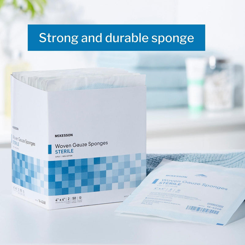 [Australia - AusPower] - McKesson Woven Gauze Sponges, Sterile, 8-Ply, 100% Cotton, 4 in x 4 in, 2 per Pack, 50 Packs, 100 Total 