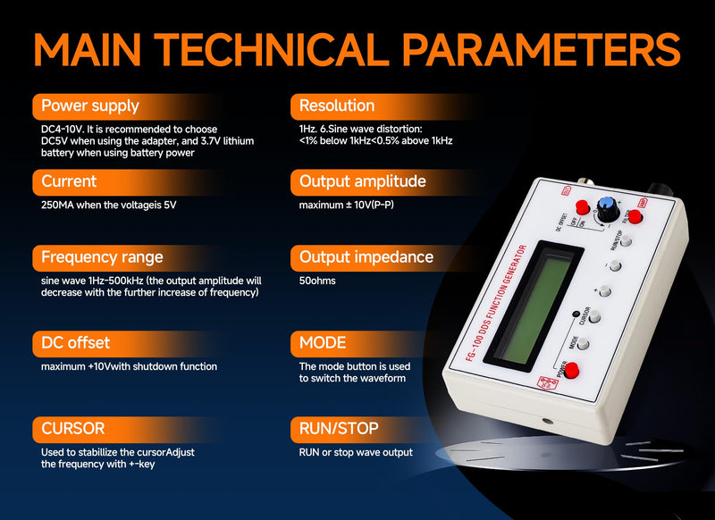 [Australia - AusPower] - FG 100 DDS Function Generator, DDS Counter, Sine Frequency 1HZ-500KHz, Counter Source Generator Meter, Used for Scan Time Calibration Coefficient of 