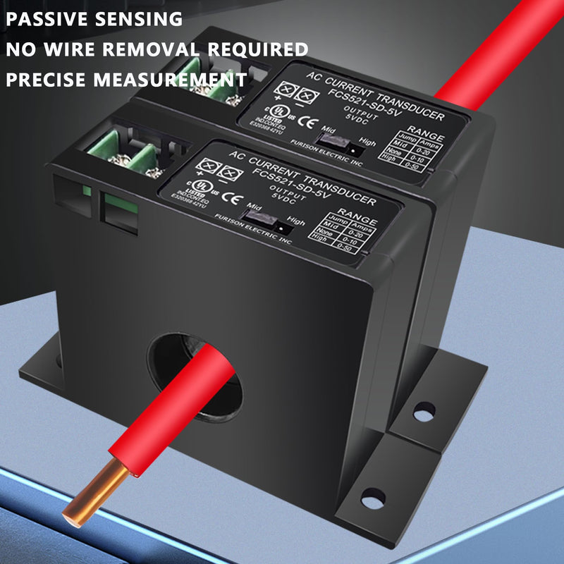 FCS521-SD-10V Current Transmitter Transformer Sensor AC Current Converter 0-50A, Push Button Switch, Automatic Operation, Black FCS521-SD-10V