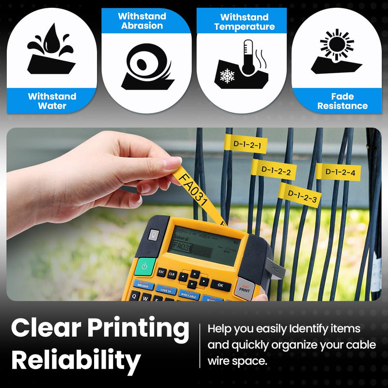 Compatible Rhino Label Tape Yellow Replace for DYMO 18490 Flexible Nylon Labels 1/2'' 12mm for DYMO Rhino 4200, 5200, 5000, 6000 Industrial Label Maker, Black on Yellow, 1/2" x 11.5',4-Pack
