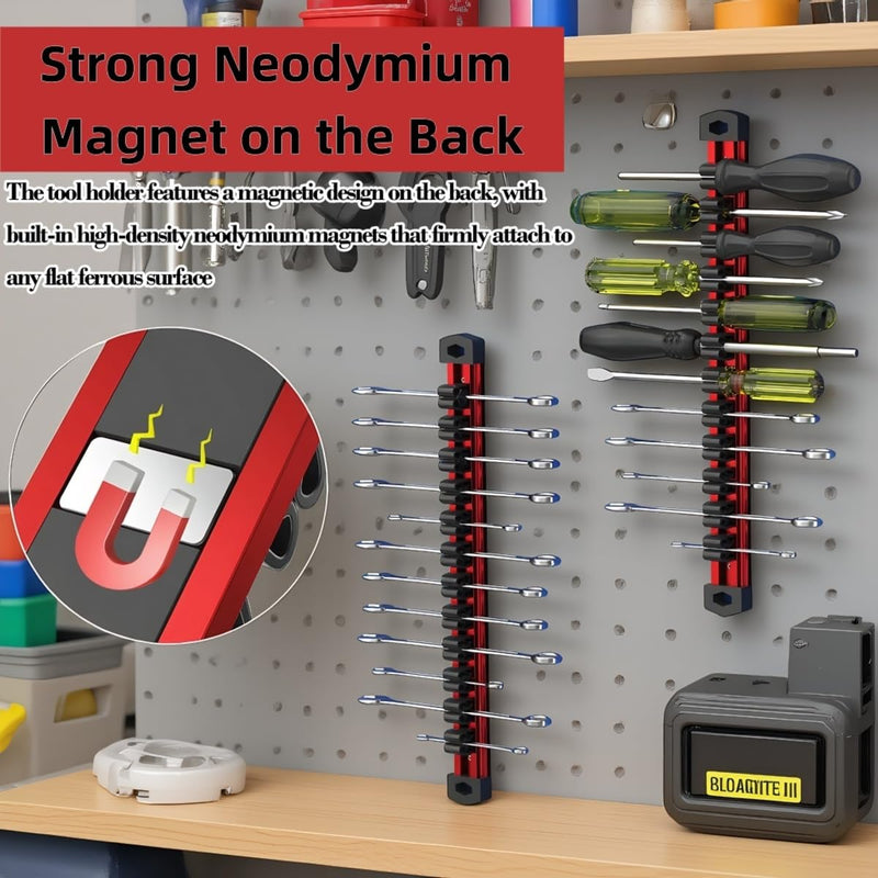 Tool Holder Wall Magnetic Clamping Range 1-7 mm Pack of 2 | Tool Wall Mount Magnetic Strip Tool with 12 Clamps Tool Wall Magnet Tool Storage Magnetic Holder
