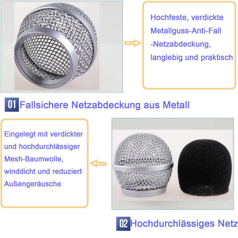 4 Pieces Metal Microphone Mesh Heads, Microphone Metal Head with Sponge, Compatible with SM58 Microphone, Replacement Microphone Grid, Wired and Wireless Microphones Replacement Microphone Grill Head