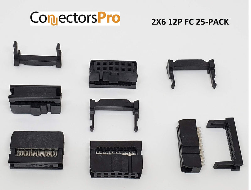 [Australia - AusPower] - Pc Accessories - Connectors Pro 25-Pack 2X6 12P FC 2.54mm 0.1" Pitch Dual Row IDC Sockets for Flat Ribbon Cable, 12 Pins Female Connectors 25-PK 