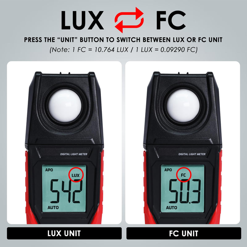 [Australia - AusPower] - Light Meter Digital Illuminance Light Lux Meter Handheld with Large LCD Display, Data Hold, Backlight, Max Reading 0.1 to 200,000 LUX Fast Response High Accuracy for Indoor & Outdoor Light Measurement 