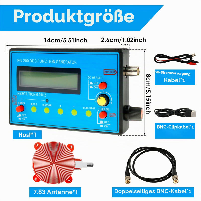 FG-200 DDS Function Generator 1-500kHz Frequency Generator USB Charging Schumann Wave Generator Function Signal Generator Multifunctional Output Waveform (Sine Wave, Rectangular Wave, Triangle Wave)