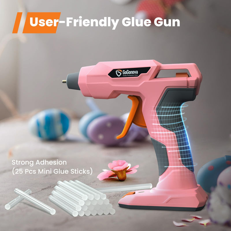 [Australia - AusPower] - GoGonova Cordless Hot Glue Gun, 20s Fast Preheat Glue Gun with 25 Pcs Glue Sticks Set, 2Ah USB-C Rechargeable, Smart Power-Off (Pink-25) Pink 