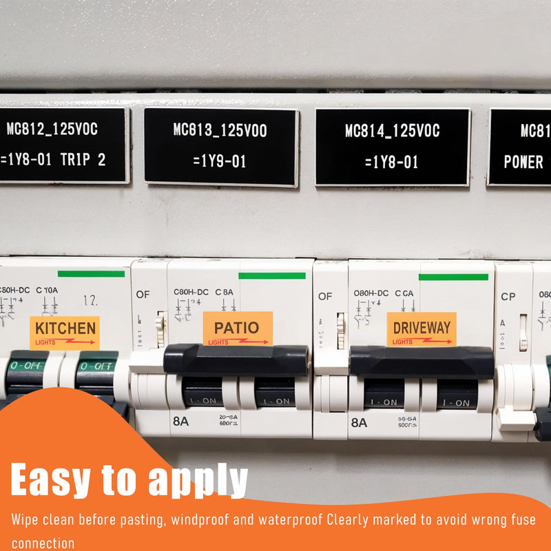 5 Sheets/645pcs Circuit Breaker Labels Weatherproof Box Stickers Breaker Box Label Electrical Panel Labels Boxes Stickers Easy Read and Install for Home Office Electrical Panels Orange