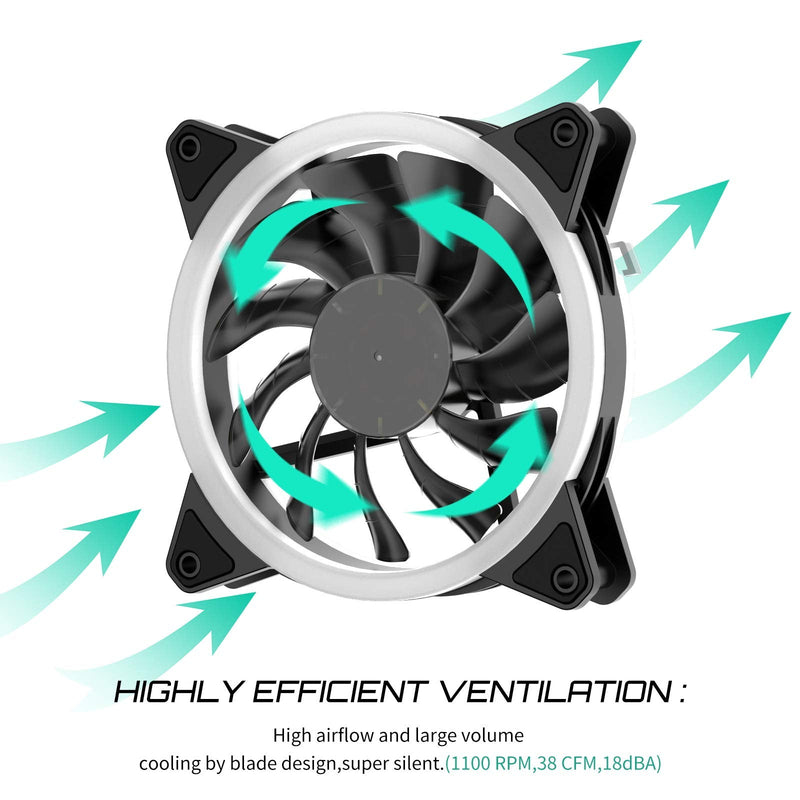 upHere 120mm RGB Series Case Fan,Quiet Edition High Airflow LED Case Fan for PC Cases-5 Pack