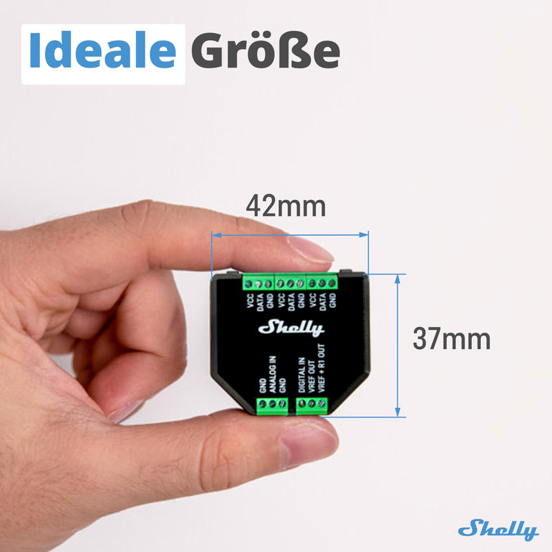 Shelly Plus Add-On - Add-On for Shelly Plus, Gen3 & Gen4 Devices, Interface for Temperature and Humidity Sensors, DS18B20, DHT22 & Arduino Sensors, Analogue and Digital Input 1er Pack