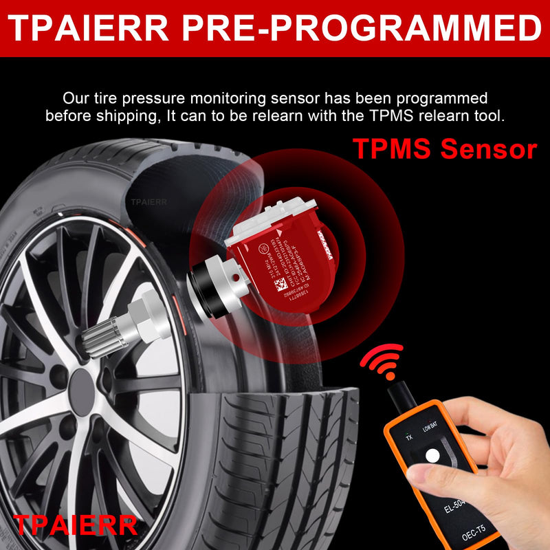 [Australia - AusPower] - 5Pcs TPMS Sensor with Relearn Tool, 315Mhz OE 13598771 13598772 13586335 13581558 EL-50448 Tire Pressure Monitoring System Compatible with Chevrolet/Chevy/Silverado/GMC/Buick/Cadillac (Red) Red 
