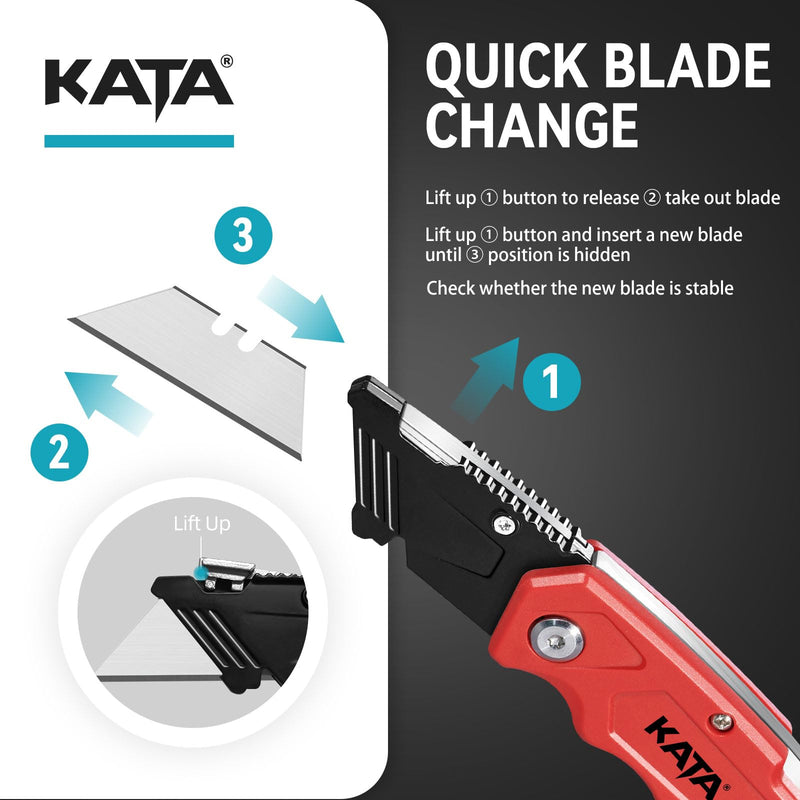 [Australia - AusPower] - KATA Folding Box Cutter Knives: Heavy Duty Utility Knife Pocket Box Cutter with Extra 20pcs Razor Blades - 4-Pack Plastic Cardboard Opener Safey Knives - Gifts for Men Cutting Cartons, leather, Rope D 