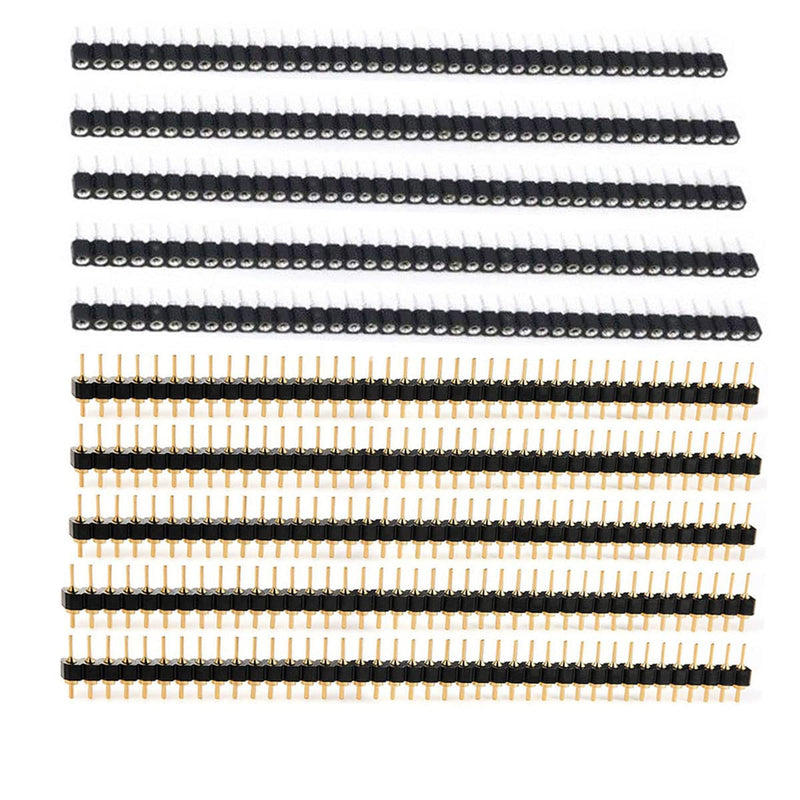 2.54mm 0.1" 1x40Pin Circular Male and Female Socket Pin Row 40P Single Row Straight Female/Male Socket/Pin Header Connector Gold Plated, Sets of 10