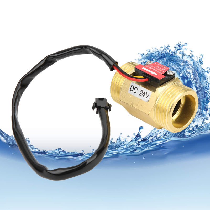 [Australia - AusPower] - Eujgoov Water Flow Meter with Counter YF-B10 Brass G1 Male Thread Hall Effect Liquid Flow Sensor for Water Heaters DC24V 2-50L/Min 