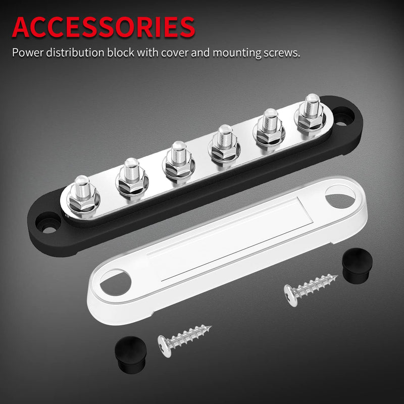 [Australia - AusPower] - DaierTek Marine Bus Bar 12V 6 x 1/4" (M6) Terminal Studs 12 Volt Bus Bar Power Distribution Block with Cover Max 300V AC 48V DC Positive & Negative Battery Terminal Block for Automotive Car Boat 150A-M6 