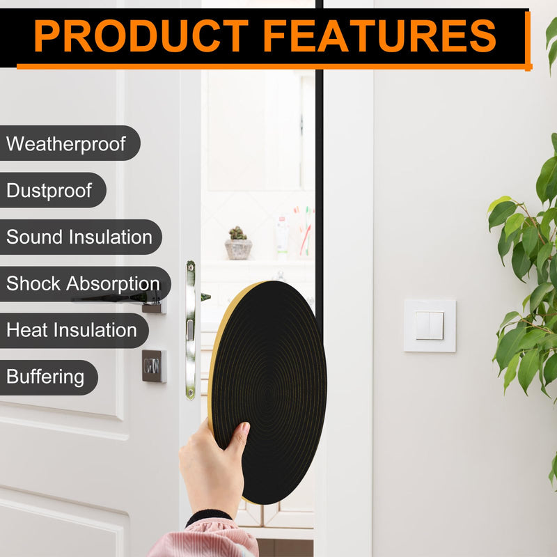 [Australia - AusPower] - 33Ft Door Weather Stripping, (1/2in x 1/4in), Strong Adhesive, Sound Proof, Door Insulation, Weatherproof Foam Tape for Doors, Weatherstripping for Doors Frames, Windows 1/2in × 1/4in × 33FT 