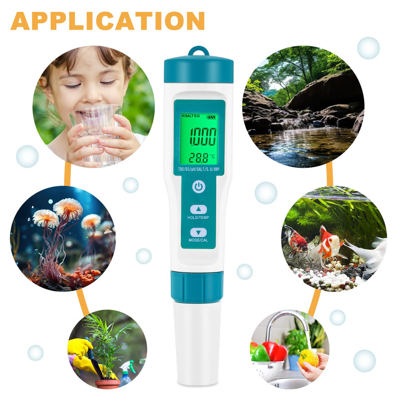 [Australia - AusPower] - PH Meter Water Quality Tester 8 in 1 TDS Meter PH/TDS/EC/ORP/S G/Salinity/ H2/ Temp Meter for Drinking Water, Pools, Hydroponics, Sea Water, Liquid Fertilizer 