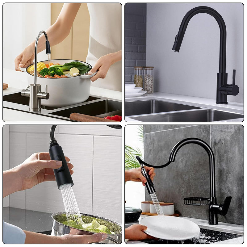 Extendable Kitchen Tap Shower Head Replacement Black 2-Way Function | Sparkling water mode and shower water mode with universal fit for all pull-out taps. Easy installation