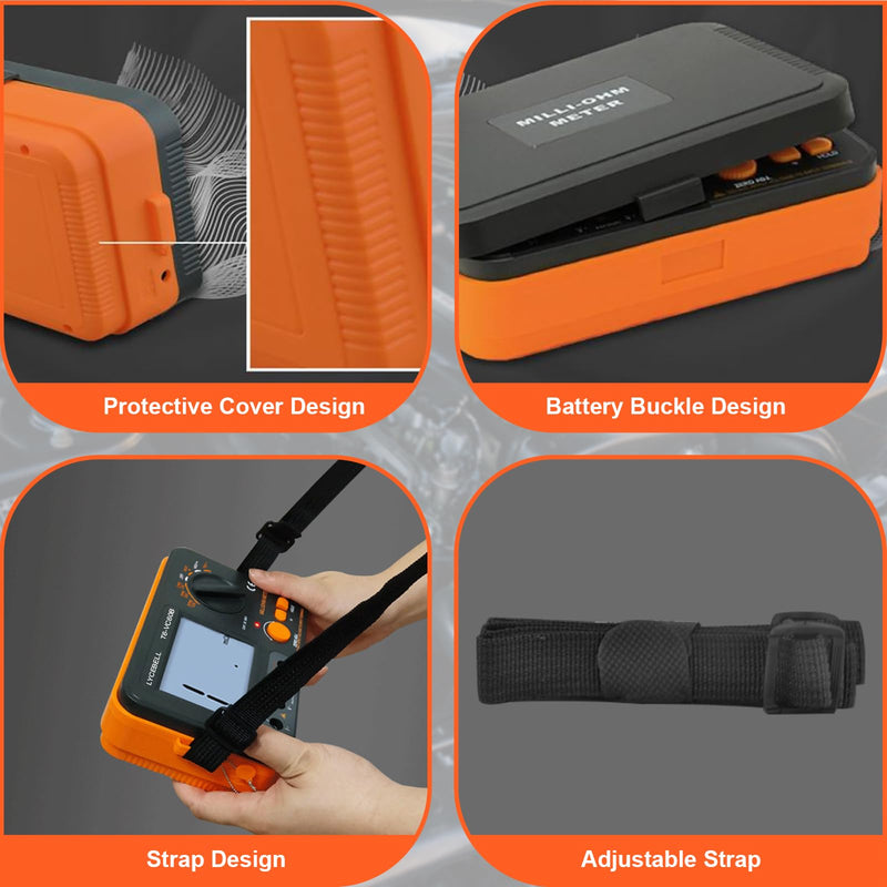 [Australia - AusPower] - LYCEBELL Digital Insulation Resistance Tester LC-VC60B Megohmmeter 0.1~200 MΩ Insulation Tester with Backlight Display, DC 250V/500V/1000V, AC 750V Test Voltage with Sound Light Alarm Function 