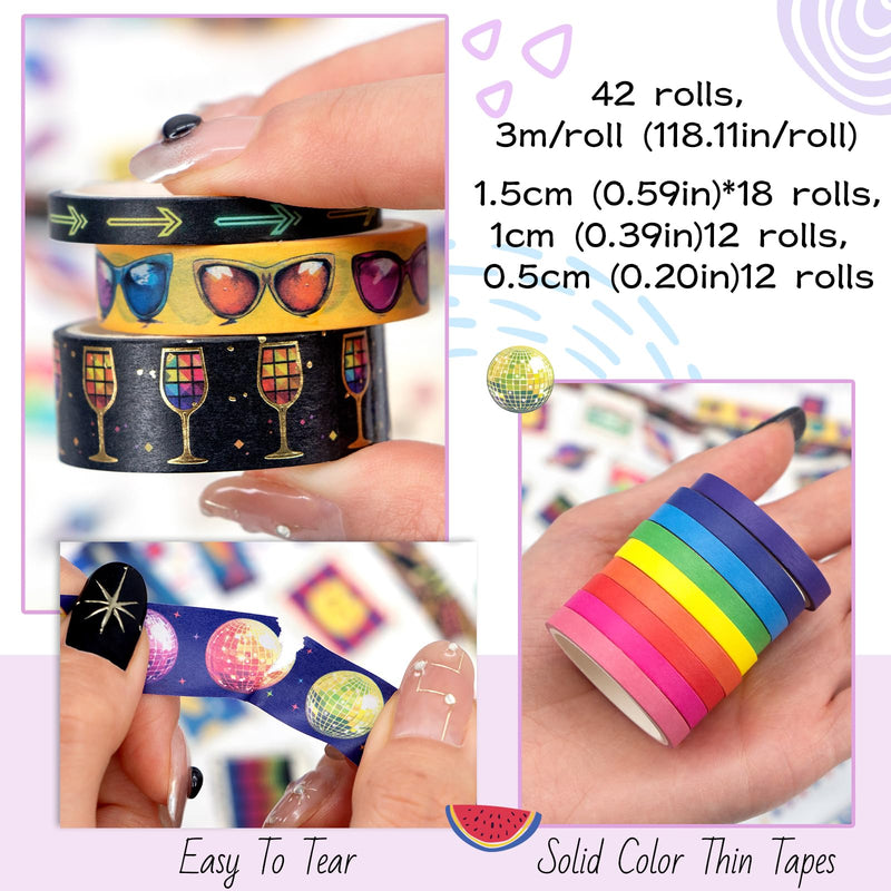 Ieebee Gold Foil Washi Tape Set - 42 Rolls Decorative Masking Tape for Crafts Supplies, Scrapbooking, Bullet Journal, Party Decoration, DIY Arts & Crafts, Planner
