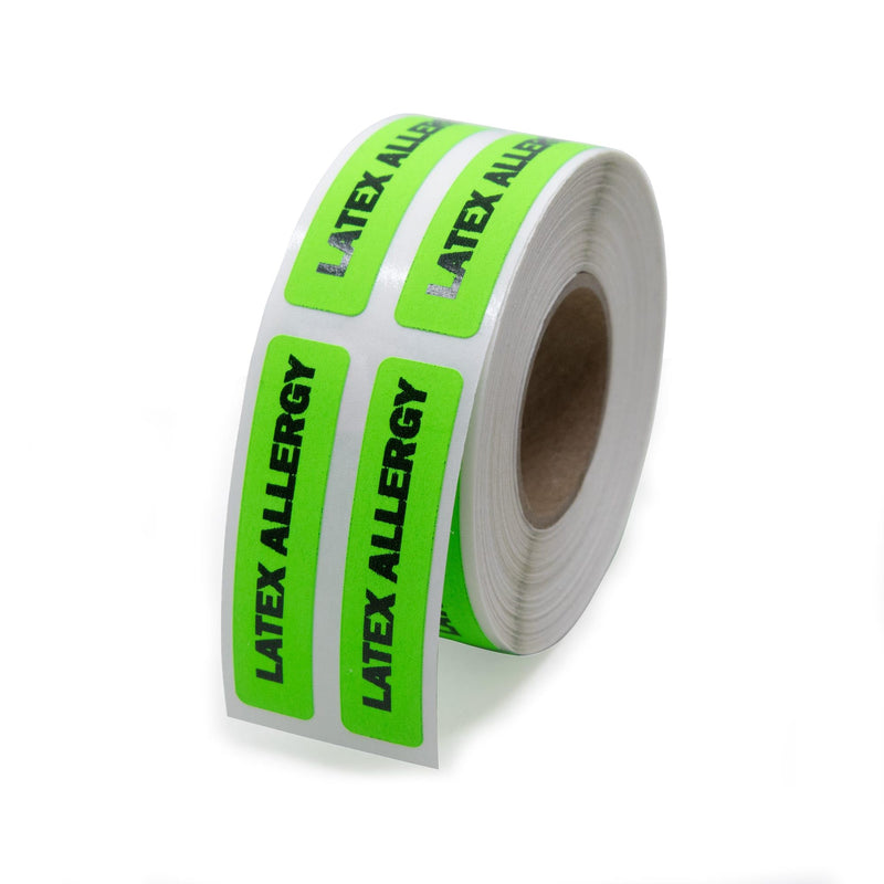 Latex Allergy Labels - Bright Green, 500 Labels/Roll, 0.375" x 1.625" - Perfect for Medical, Healthcare, Laboratory, and Childcare Settings | LabelValue