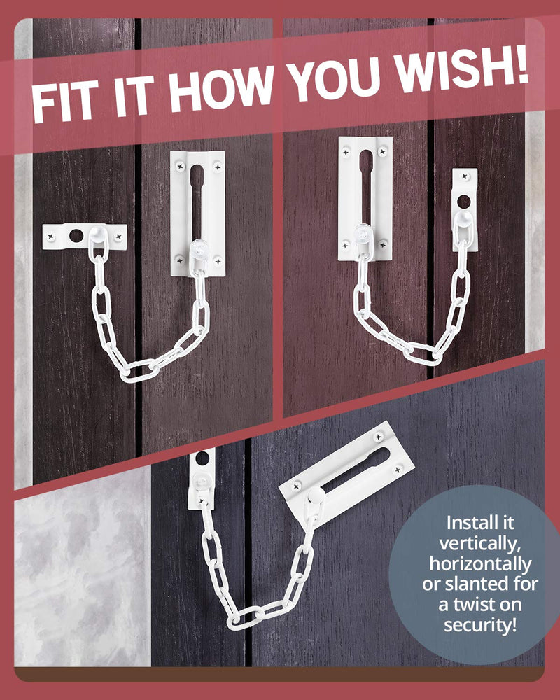 Jack N'Drill 2 Pack Door Chain Lock, Exclusive Chain Door Lock with Extended Chain Length, 100% Child Proof Safety, Heavy Duty Chain Locks for Inside Door and Extra Front Door Lock (White) 9.96″ Chain Length - White