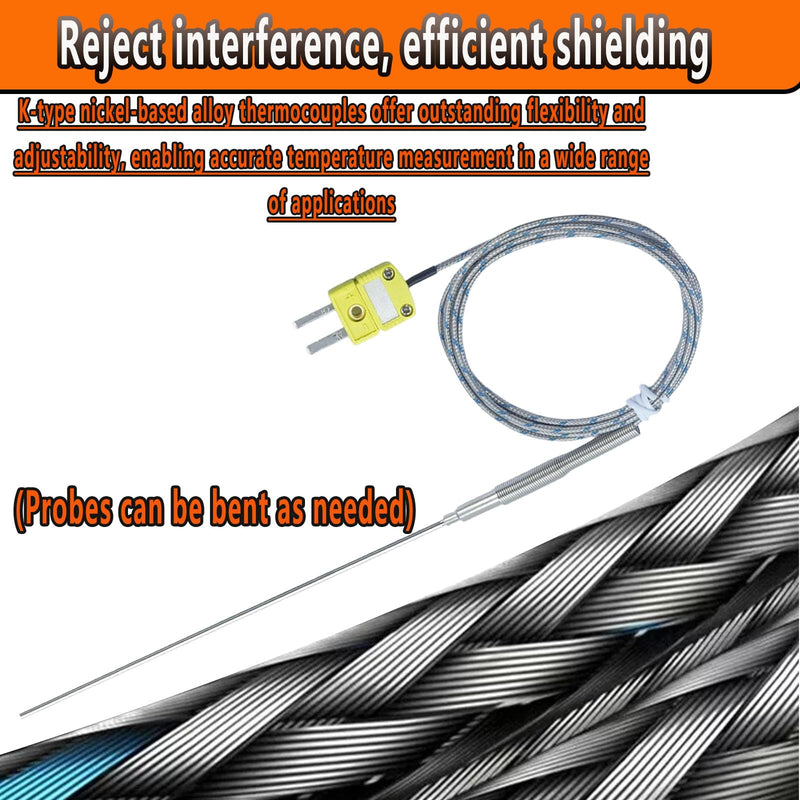 [Australia - AusPower] - 2-Pack TL1918SL K-Type thermocouple Probe Probe 11.9 inches/0.13 inches Cable 40 inches Measurement Range 40°F-1100°F 