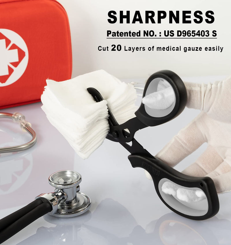[Australia - AusPower] - MEUUT 3 Pack Penlight & Medical Scissors- One 8 Inches Patented Trauma Shears Two LED Pen light with Four Batteries - Bandage Scissor for- Nurse, First Aid, EMT, Doctor Black Shear+white&black Penlights 