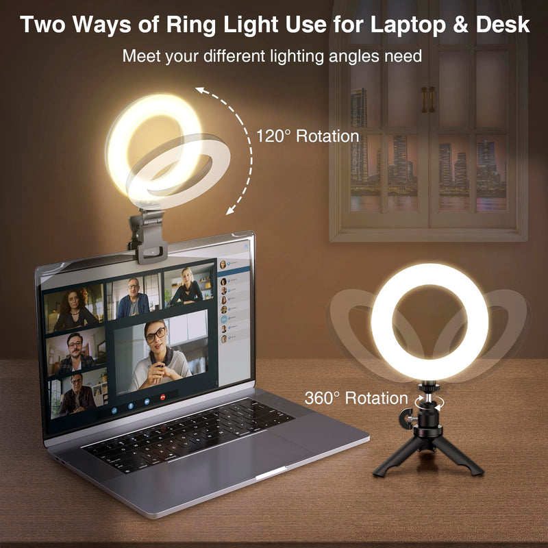 [Australia - AusPower] - Ring Light for Laptop Zoom Meetings, Video Conference Lighting Kit, 5“ Clip On Ring Light for Video Conferencing Skype Video Call/Virtual Meeting/Zoom Call/Remote Working/Online Course/Webcam Lighting Black 