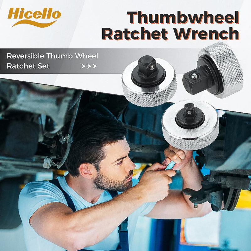 [Australia - AusPower] - 3PC 3 Size Iron Shell Ratchet Wrench Reversible Thumbwheel Ratchet Wrench 1/4” 3/8” 1/2” Drive Ratchet Set Aluminum Alloy Finger Mini Ratchet with Chrome Plated and Knurled Surface 