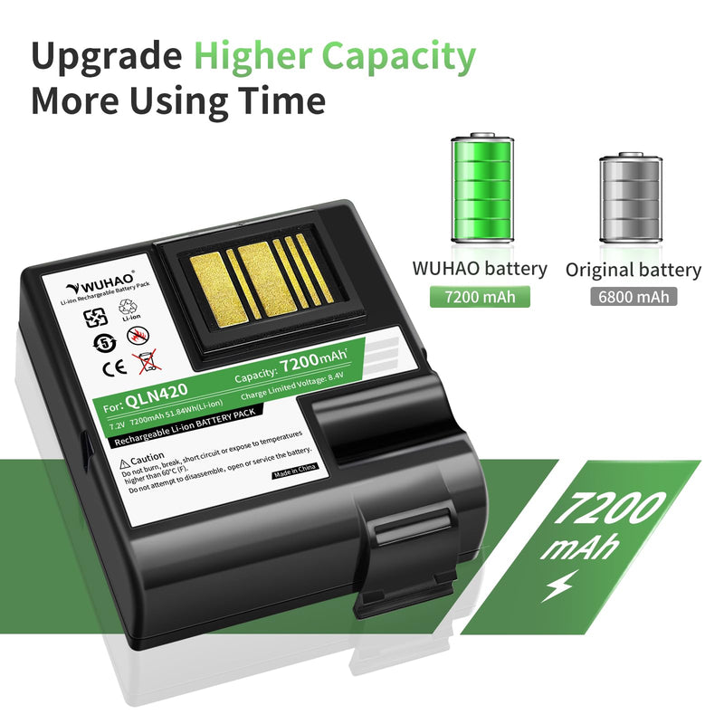 [Australia - AusPower] - WUHAO QLN420 ZQ630 Battery Upgraded 7200mAh for Zebra QLN420 ZQ630 ZQ63-AUWA000-00 ZQ63-ACFAC10-00 Barcode Label Printer Replacement Battery P1050667-016 BTRY-MPP-68MA1-01 