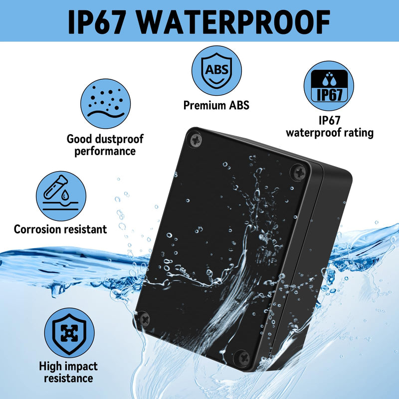 [Australia - AusPower] - 4 Piece Junction Box, IP67 Waterproof Plastic Housing with 12 Cable Glands, 100 x 68 x 50 mm Junction Box, Black, Housing Electronics for Indoor and Outdoor Electrical Installations Black IP67 