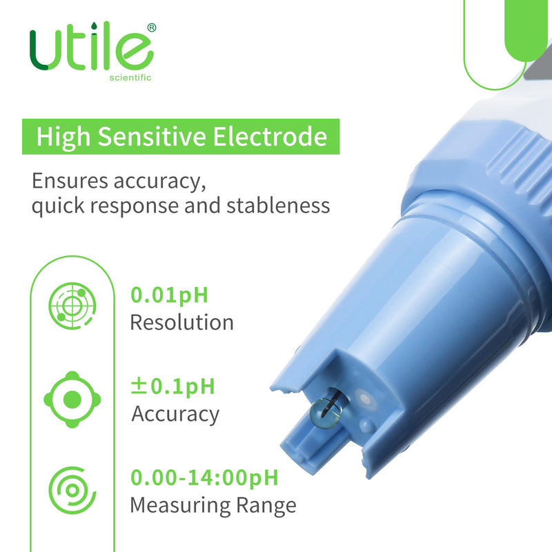 Utile pH Meter,±0.01pH Accuracy pH Tester Kit, Auto Temp. Compensation, Auto 1-3 Points Calibration,Waterproof,LCD Display,4434.0003.1