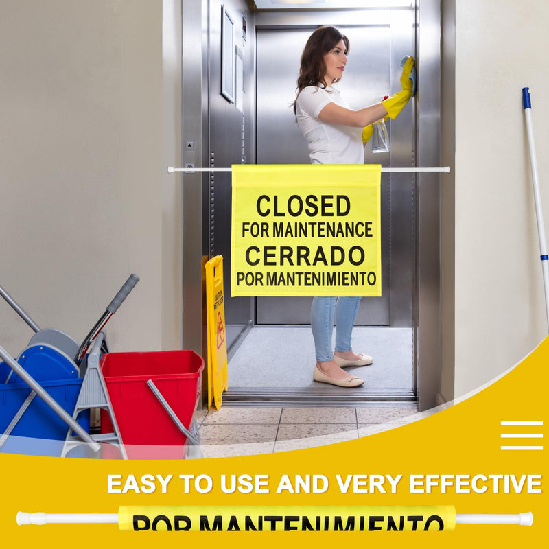 Leinuosen 1 Pcs Closed for Maintenance Safety Sign with English and Spanish Text 27.56-51.18 Inch Expandable Yellow Commercial Hanging Doorway Safety Sign Banner for Restroom Office Hotel