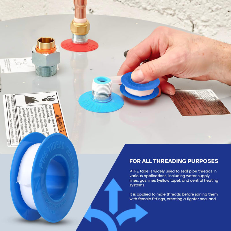 Supply Giant Plumbers PTFE Tape 3/4" W x 520" L 10 Rolls Pipe Thread Tape, High Density Thread Sealant Tape Water Seal Plumbing Tape for Shower Head, Pipes, Gas Lines, Leak Prevention 520" Pack of 10