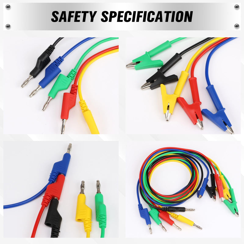 [Australia - AusPower] - SWANLAKE 5-Piece Banana Plug to Alligator Clip Test Leads, 1000V 15A 3.5ft/1M Multimeter Electrical Alligator Clips, Flexible Copper Cable Banana Plug, Electrical Wires with Gator Clips 