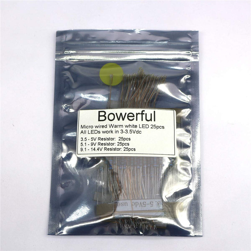 [Australia - AusPower] - 25pcs Pre-soldered Micro Litz Wired Leads Warm White SMD Led 0603 + Muti-Resistor New (2)Warm White 25 Count (Pack of 1) 
