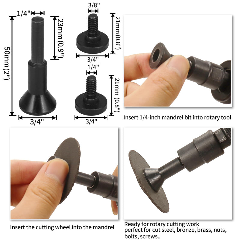 [Australia - AusPower] - 2 Inch Cut Off Wheel with 1/4 Stem Mounting Mandrel for Die Grinder, W3/8" Arbor Hole Cutting Wheel for Metal & Stainless Steel Rotary Tool Drill Attachment Bolt Cutter Discs 2 Inch Cutting Wheel + Mandrel (5+1) 2 Inch Cutting Wheel + Mandrel (5+1) 