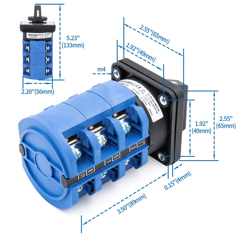 Baomain Universal Rotary Changeover Cam Switch SZW26-63/D303.3D 660V 63A 3 Position 3 Phase with Master Switch Exterior Box LW28-63/4 | Maintained 1-0-2 3-Pole 12-Terminal Rotary Changeover Switch For Motor Control & Generator MTS,heavy-duty,SZW26-63/D...