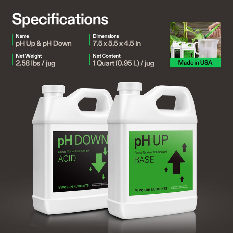 VIVOSUN Digital pH and TDS Meter Kits and pH Up & pH Down Kit, 1 Quart Each, pH Control Kit for Balanced pH Level and Optimal Nutrient Uptake, pH Adjuster Liquid Fertilizer for All Plants and All Grow