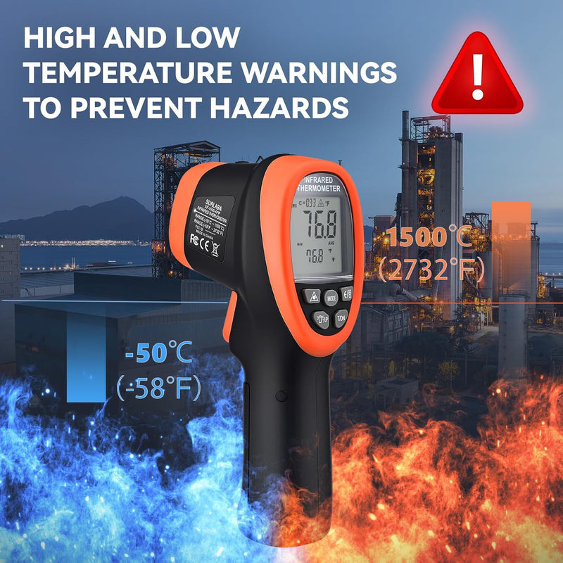[Australia - AusPower] - Infrared Thermometer with Bluetooth, High Temp Thermometer Pyrometer IR Temperature Gun -58℉- 2732℉ (-50℃ to 1500℃),30:1 Distance Spot Ratio, Dual Laser and Flashlight（NOT for Human） XF-1500APP 