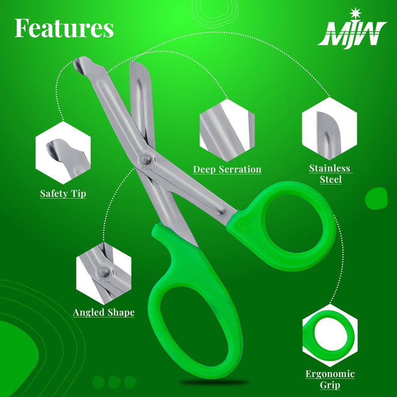 Medical Bandage Scissors EMT Scissors - 19 cm / 7.5 Inch Length Stainless Steel First Aid Emergency Scissors Traumatic Scissors Premium Quality (Green, 5.5) Green