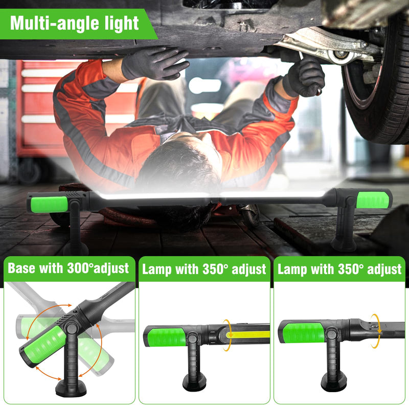 SYLSTAR Work Light for Mechanic, 2400LM LED, 4400mAh Rechargeable, Magnetic, Underhood Work Light with Hooks for Car Repairing/Inspection/Garage/Workshop/Emergency Green