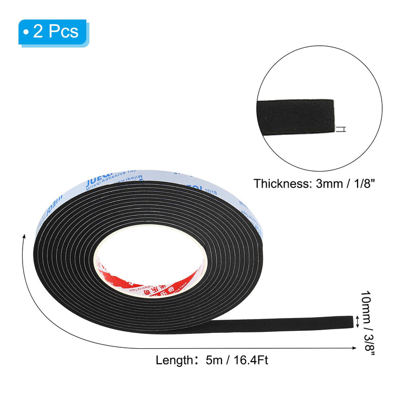 PATIKIL 3/8"W x 1/8"T x 16.4Ft EVA Black Single Sided Foam Tape, 2Pcs Multipurpose Weather Stripping Foam Sealing Tape