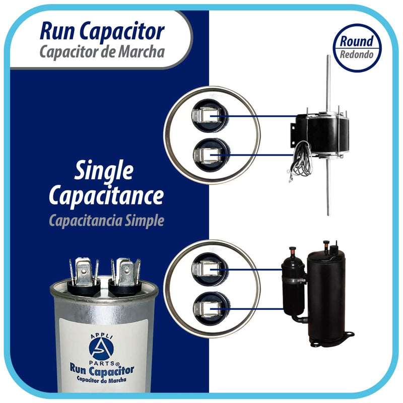 [Australia - AusPower] - Appli Parts Run Capacitor for ac 15 Mfd uF (microfarads) 370 VAC or 450 VAC CBB65 Round Universal fit for hvac and other applications 3 in High 1-5/8 in Wide CON-15-450 