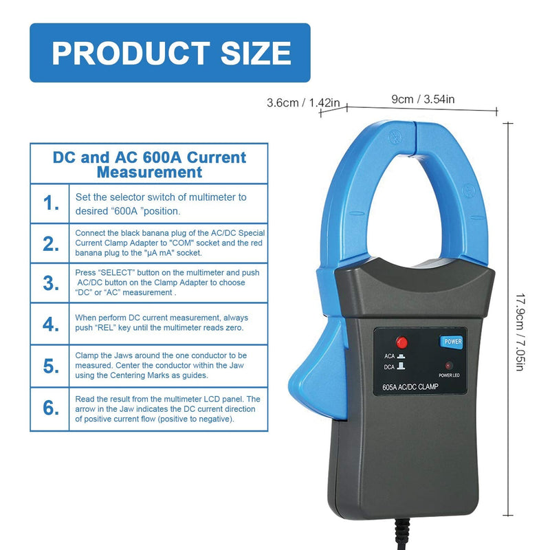 BTMETER BT-605A AC/DC 600A Clamp-on Current Probe Amp Adapter for Work with Digital Multimeters 600A Clamp-on Amp Meter