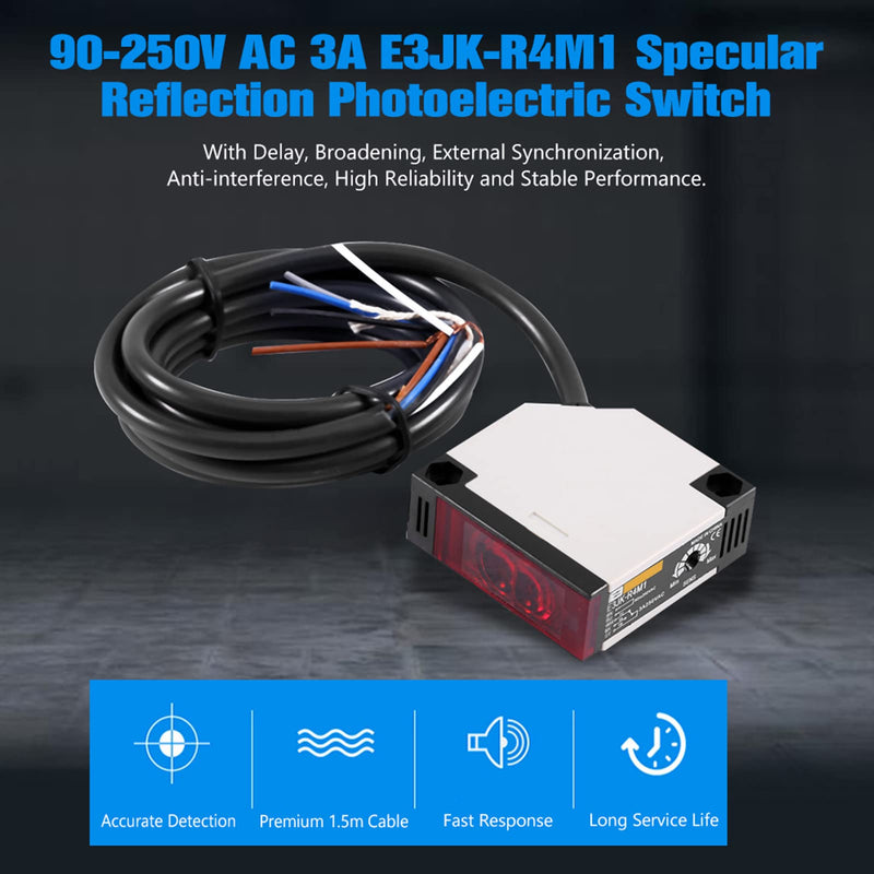 [Australia - AusPower] - AUNMAS Specular Reflection Photoelectric Sensor Switch, E3JK-R4M1 AC 90V-250V, 3A Relay Output, IP65 for Automatic Detection 